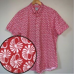 J CREW Organic Cotton Shirt Mens Large Sea Shell Beach Button Down Casual Summer